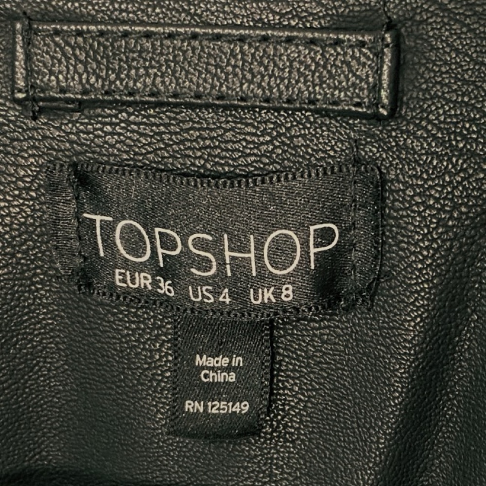 TOPSHOP Women's Black Polly Faux-Leather Biker Jacket Size 4 - Picture 9 of 10